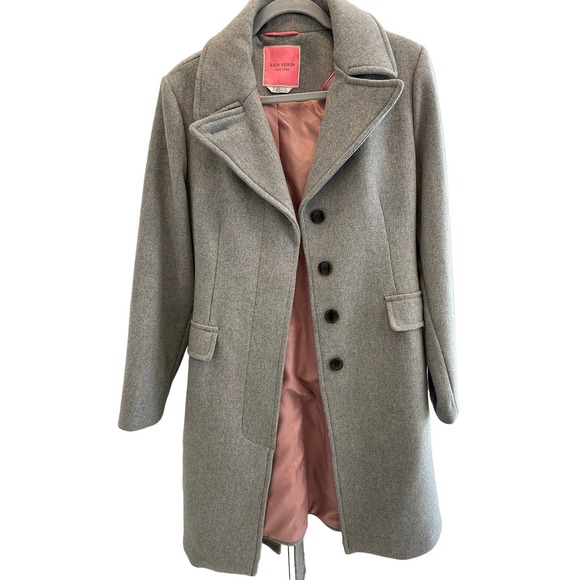 Kate Spade Wool Blend Gray Stylish Belted Coat SZ M - Picture 8 of 16